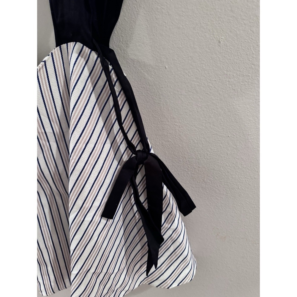 Style Mafia 100% Linen Cottagecore Top Blue White Striped Bow Detail Medium‎ - Picture 6 of 8